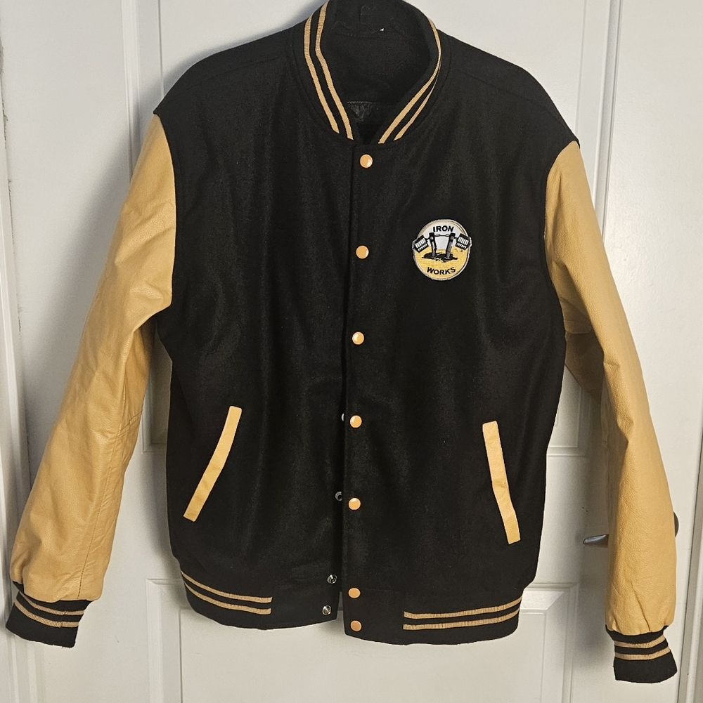 Vintage Iron Works Varsity Jacket Black Amd Tan Coat